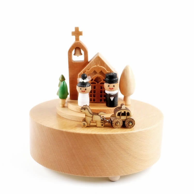 Electric Automatic Rotate Wooden music box-Wedding Church