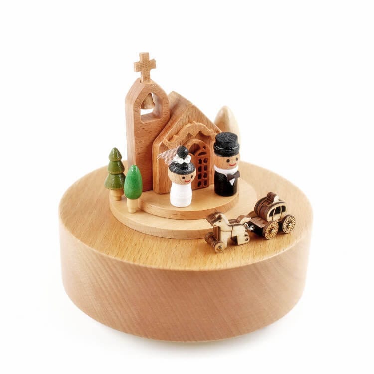 Electric Automatic Rotate Wooden music box-Wedding Church