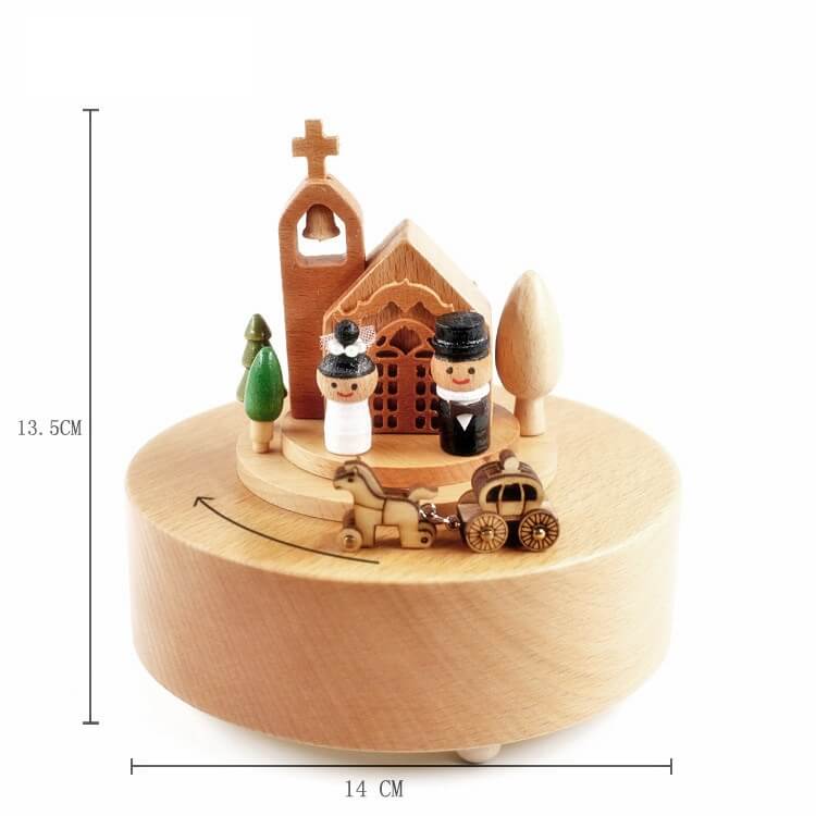 Electric Automatic Rotate Wooden music box-Wedding Church