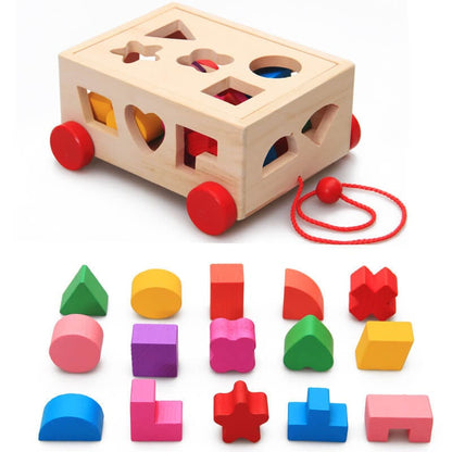 Wooden Fifteen-Hole Intelligence Box Trailer baby Toy