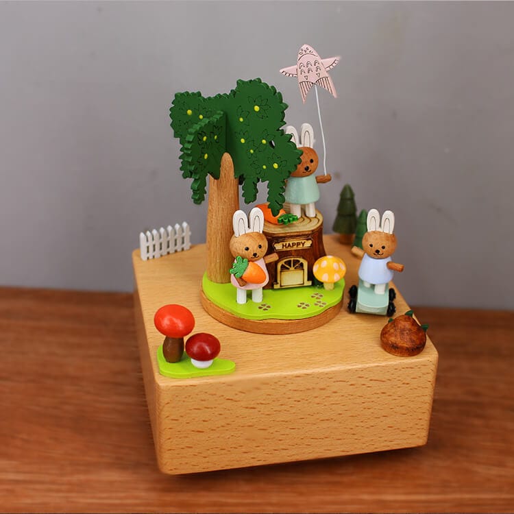 Cute Bunny Electric Wooden Music Box
