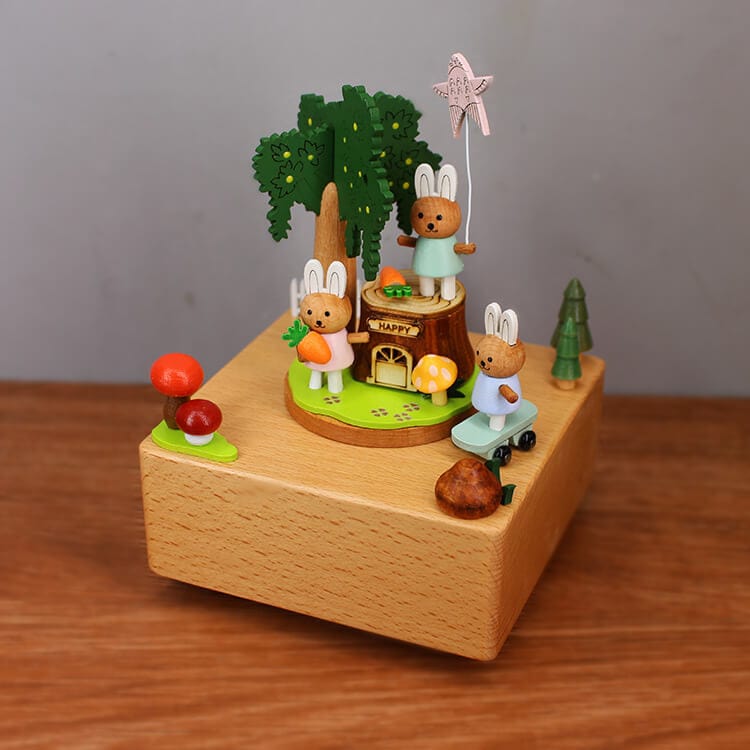 Cute Bunny Electric Wooden Music Box