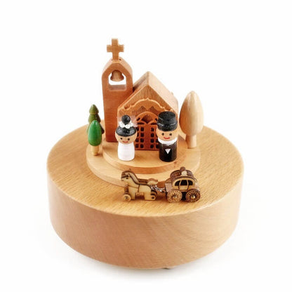 Electric Automatic Rotate Wooden music box-Wedding Church