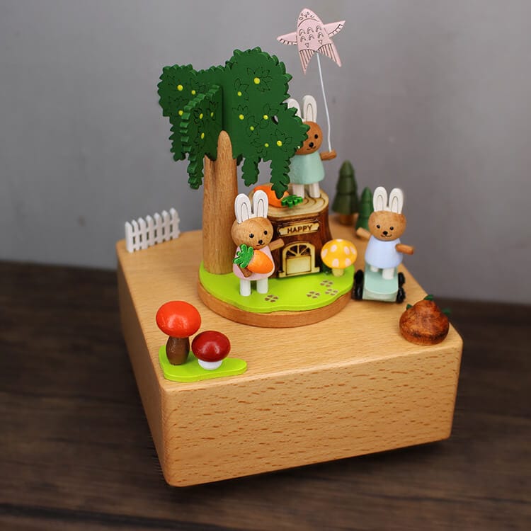 Cute Bunny Electric Wooden Music Box