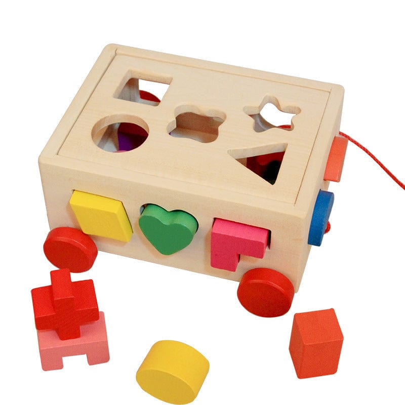 Wooden Fifteen-Hole Intelligence Box Trailer baby Toy