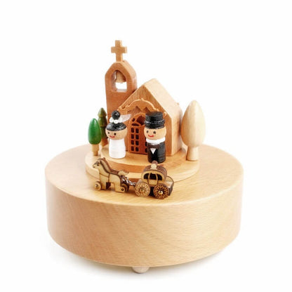 Electric Automatic Rotate Wooden music box-Wedding Church