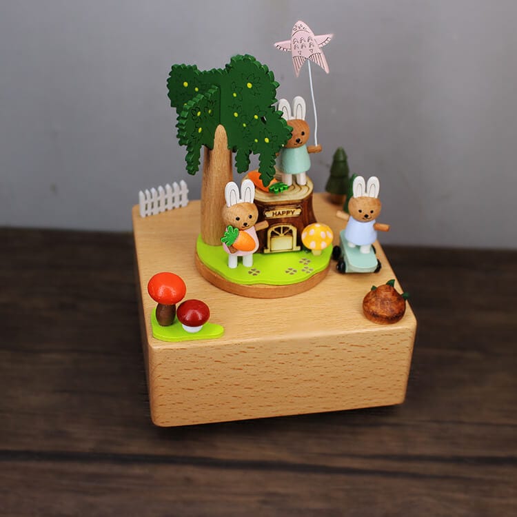 Cute Bunny Electric Wooden Music Box