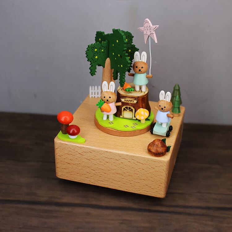 Cute Bunny Electric Wooden Music Box