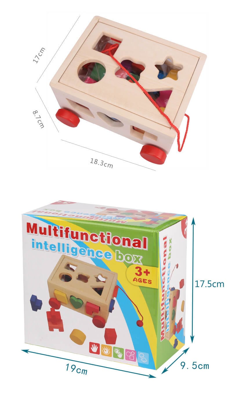 Wooden Fifteen-Hole Intelligence Box Trailer baby Toy